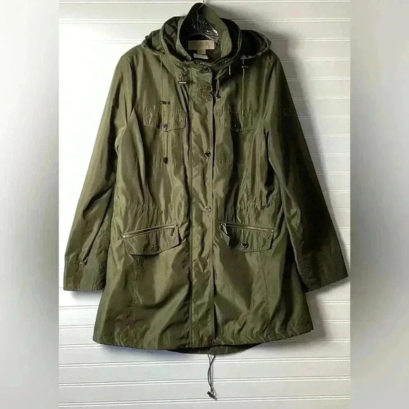 MICHAEL Michael Kors Large Full Zip Hooded Hunter Green/Gold' Jacket Woman's - Picture 12 of 12